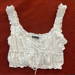 Zara White Ruffled Poplin Crop Top Milkmaid Size Small